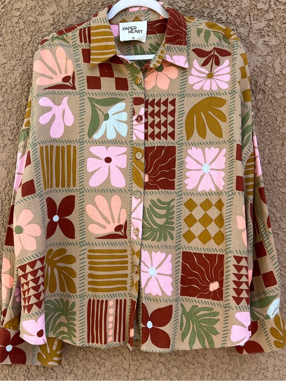 Paper Heart Patchwork Floral Shirt Size 12 Boho Cottagecore Button Top